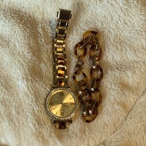 Gold and Brown Women's Watch